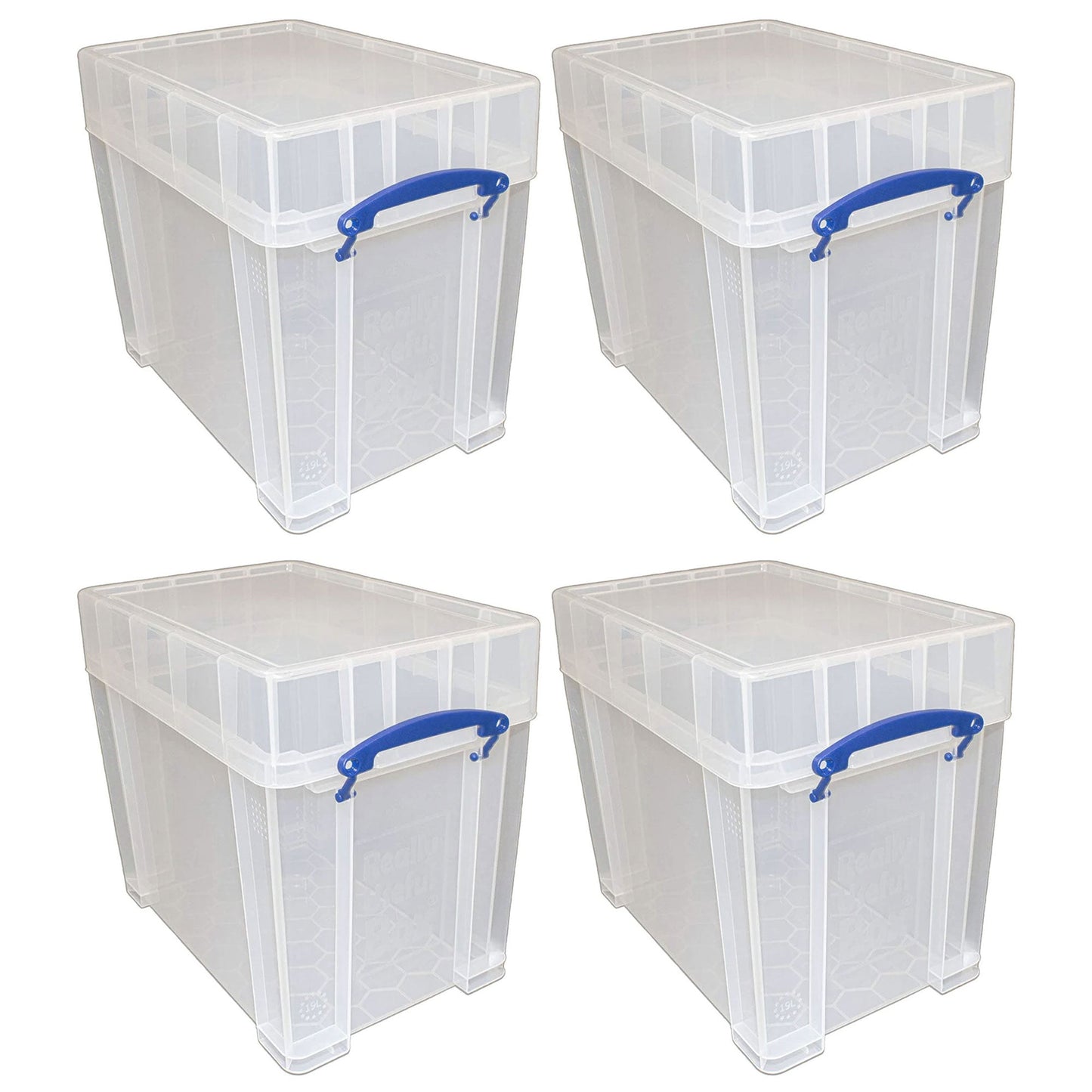 Really Useful Box 19 Liters Transparent Storage Container with Snap Lid, 4 Pack