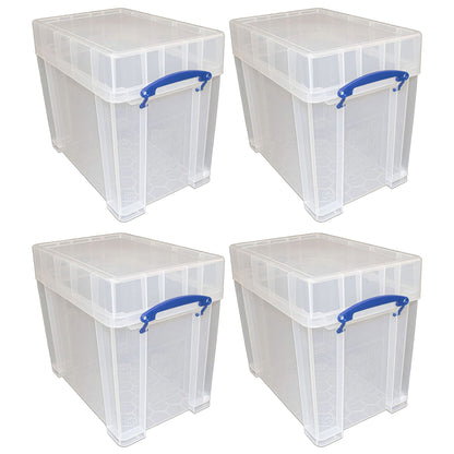 Really Useful Box 19 Liters Transparent Storage Container with Snap Lid, 4 Pack