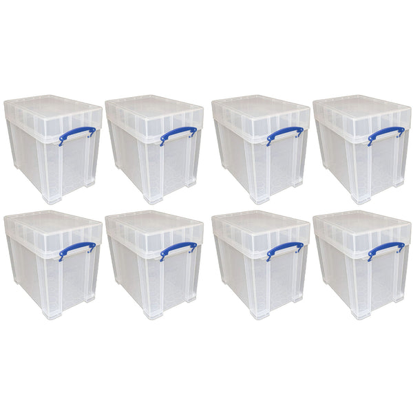 Really Useful Box 19 Liters Transparent Storage Container with Snap Lid, 8 Pack