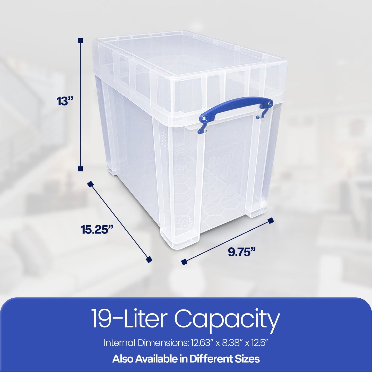 Really Useful Box 19 Liters Transparent Storage Container with Snap Lid, 8 Pack