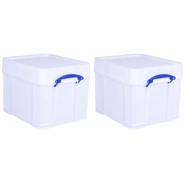 Really Useful Box 35 Liter Extra Strong Plastic Storage Box with XL Lid, 2 Pack