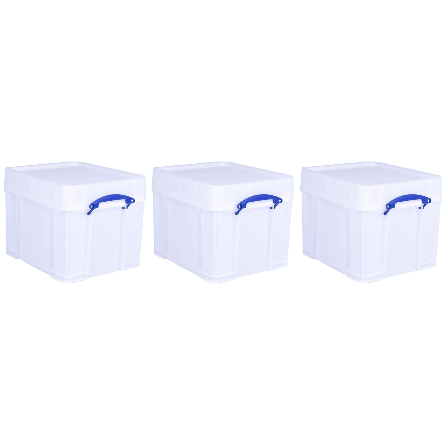 Really Useful Box 35 Liter Extra Strong Plastic Storage Box with XL Lid, 3 Pack