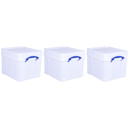Really Useful Box 35 Liter Extra Strong Plastic Storage Box with XL Lid, 3 Pack