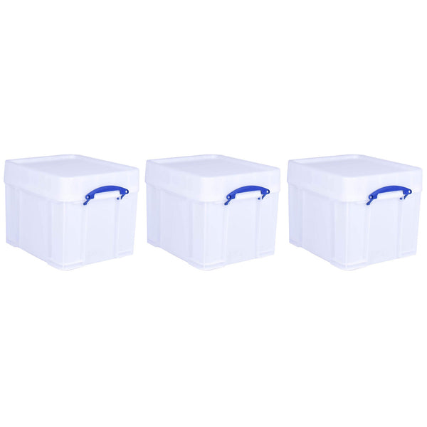 Really Useful Box 35 Liter Extra Strong Plastic Storage Box with XL Lid, 3 Pack