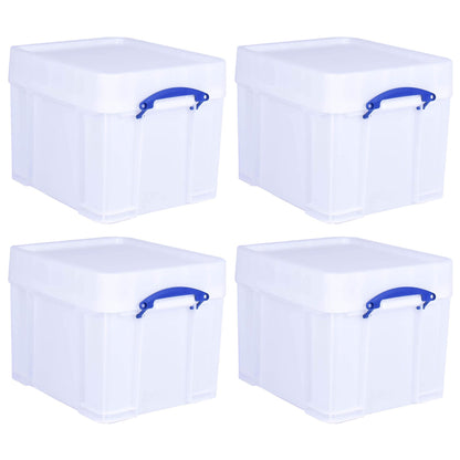 Really Useful Box 35 Liter Extra Strong Plastic Storage Box with XL Lid, 4 Pack