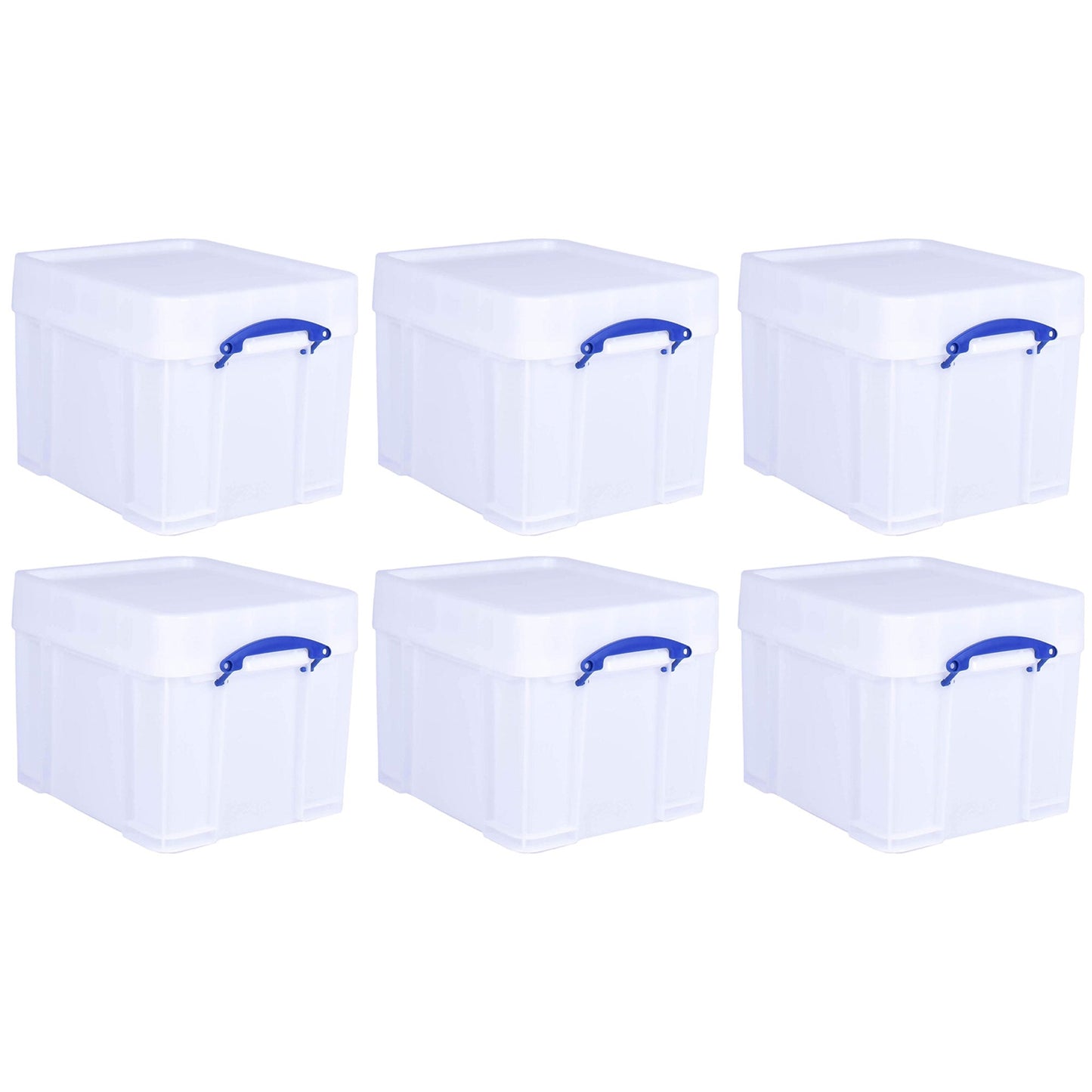 Really Useful Box 35 Liter Extra Strong Plastic Storage Box with XL Lid, 6 Pack