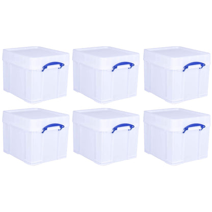 Really Useful Box 35 Liter Extra Strong Plastic Storage Box with XL Lid, 6 Pack