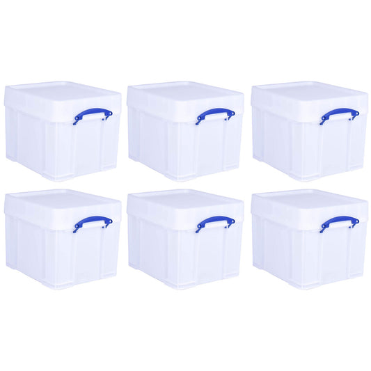 Really Useful Box 35 Liter Extra Strong Plastic Storage Box with XL Lid, 6 Pack