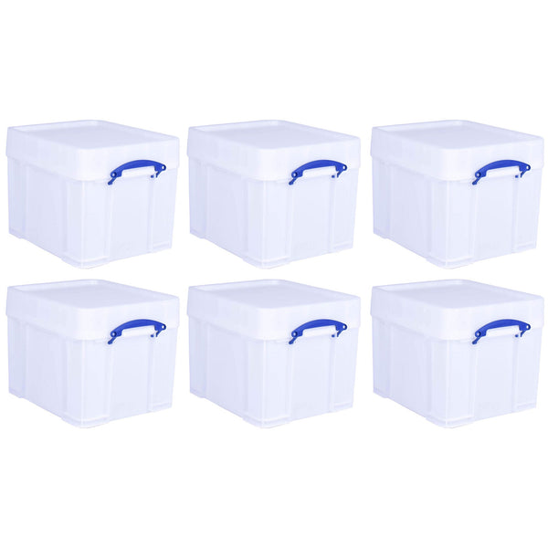 Really Useful Box 35 Liter Extra Strong Plastic Storage Box with XL Lid, 6 Pack