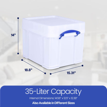 Really Useful Box 35 Liter Extra Strong Plastic Storage Box with XL Lid, 6 Pack
