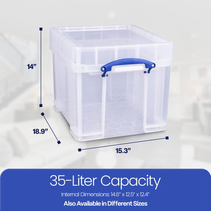 Really Useful Box 35 Liters Transparent Storage Container with Snap Lid, 6 Pack