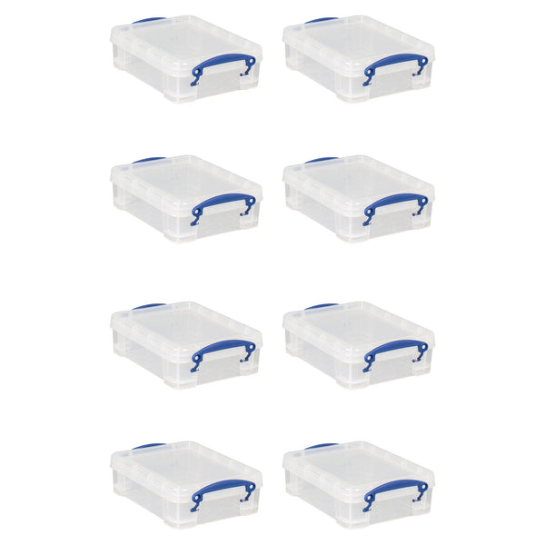 Really Useful Box 1.75L Storage Bin w/Snap Lid & Clip Lock Handle, 8 Pack, Clear