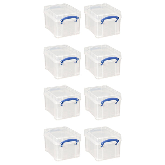 Really Useful Box 3 Liter Snap Lid Storage Bin for Music Storage, 8 Pack, Clear