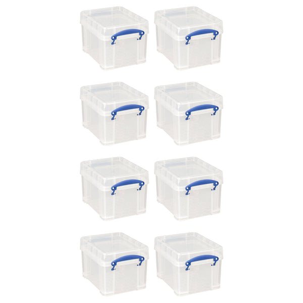 Really Useful Box 3 Liter Snap Lid Storage Bin for Music Storage, 8 Pack, Clear