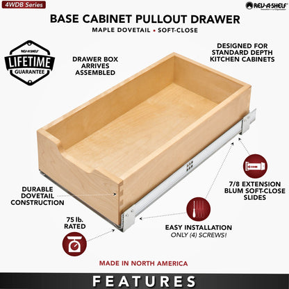Rev-A-Shelf 14.71" Pullout Kitchen Cabinet Drawer w/ Soft-close, 4WDB-15SC-1