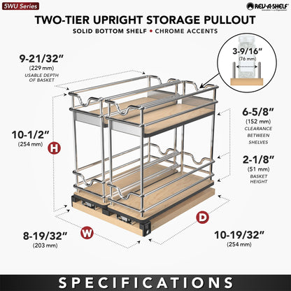 Rev-A-Shelf 9" Pullout Organizer for Cabinets, Single Tier Shelf, 5WU1-5W1-1