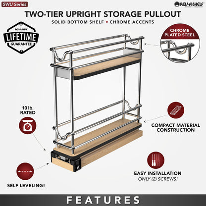 Rev-A-Shelf 3" Pullout Organizer for Cabinets, 2 Tier Upright Shelf, 5WU2-3N1-1