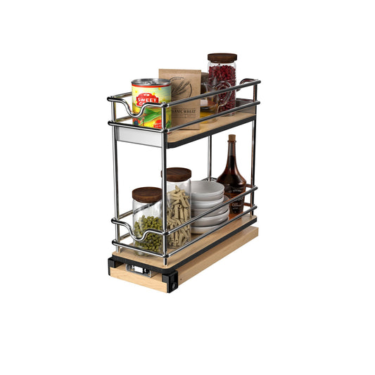Rev-A-Shelf 5" Pullout Organizer for Cabinets, 2 Tier Upright Shelf, 5WU2-5W1-1