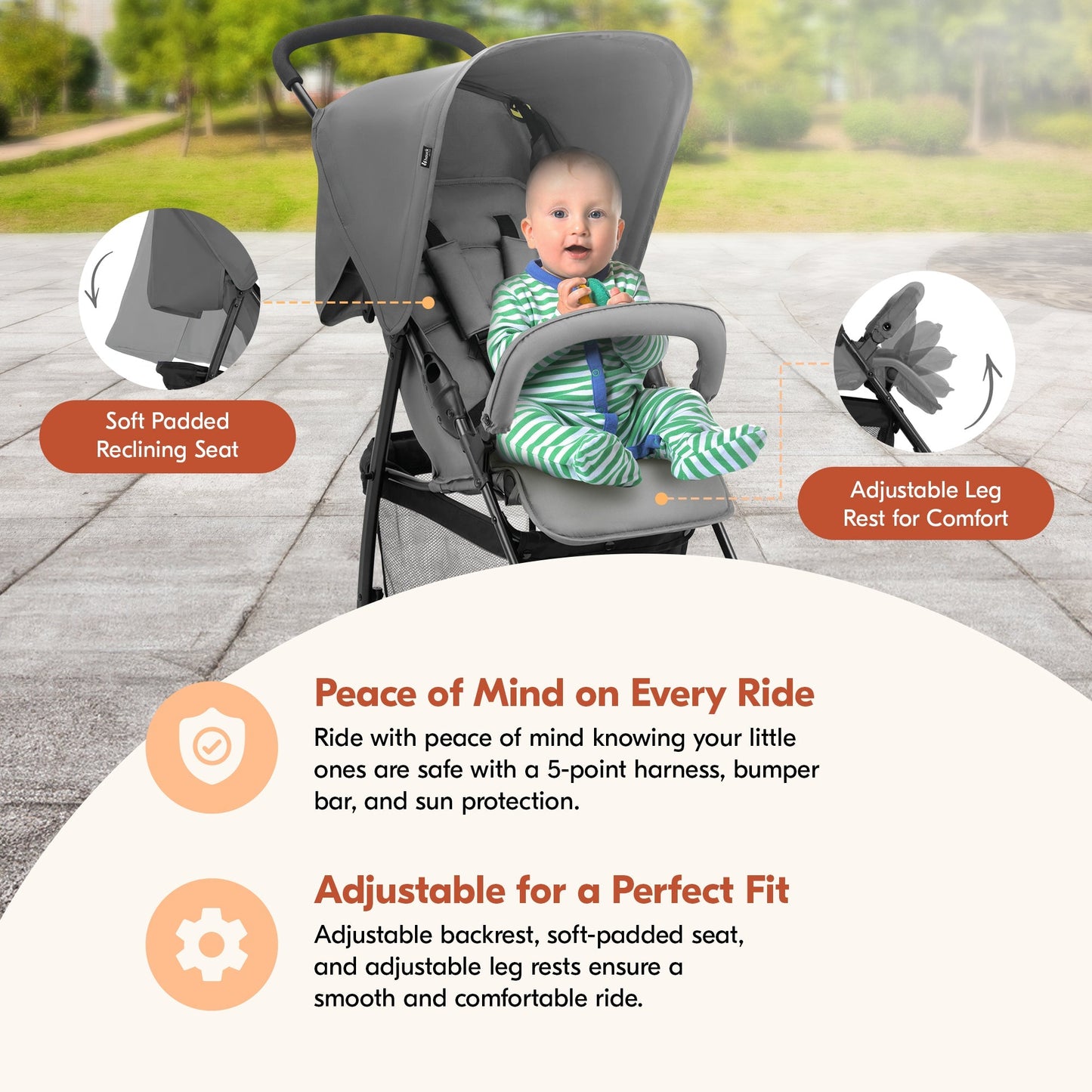 hauck Sport T13 Lightweight Compact and Foldable Stroller, Push Chair, Grey
