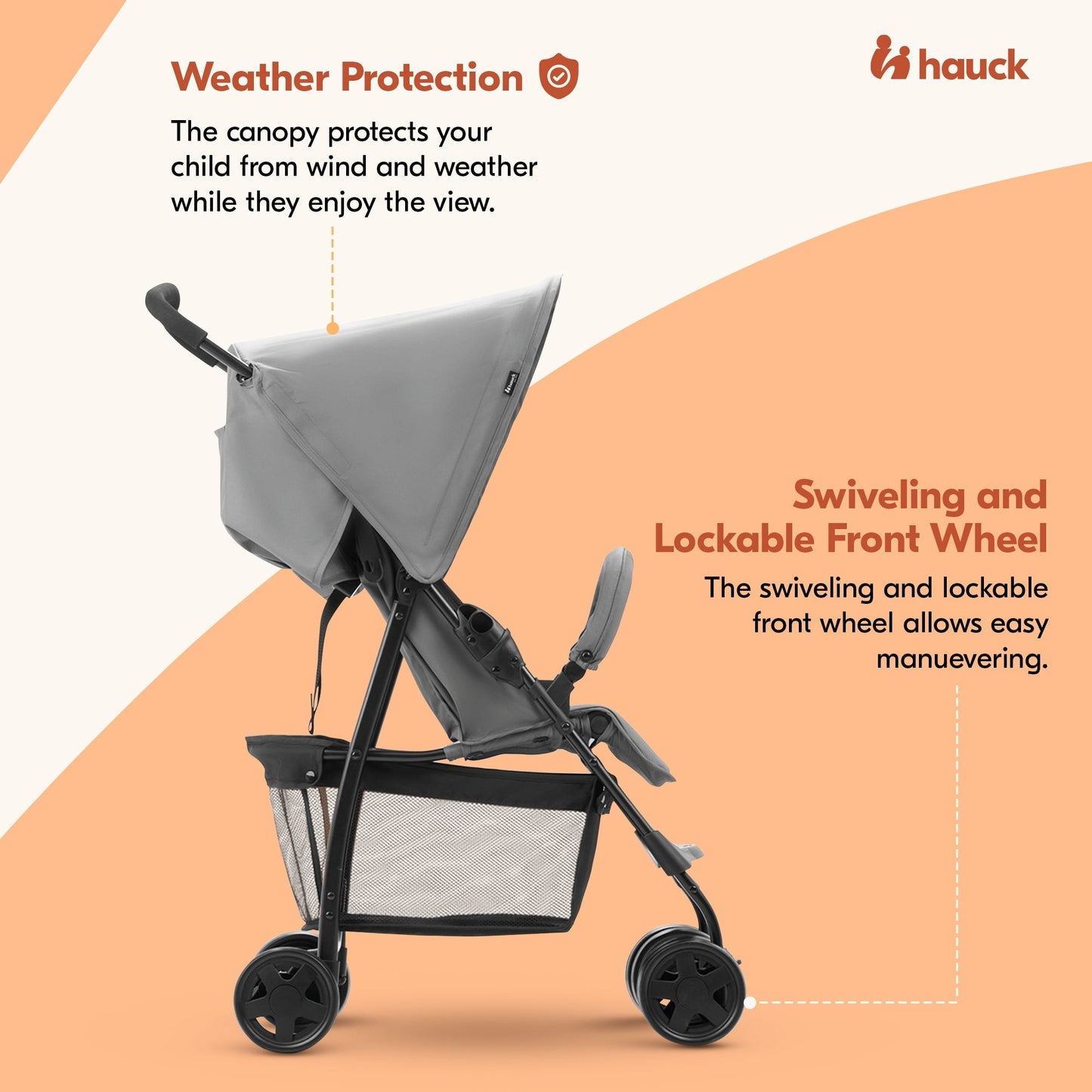 hauck Sport T13 Lightweight Compact and Foldable Stroller, Push Chair, Grey