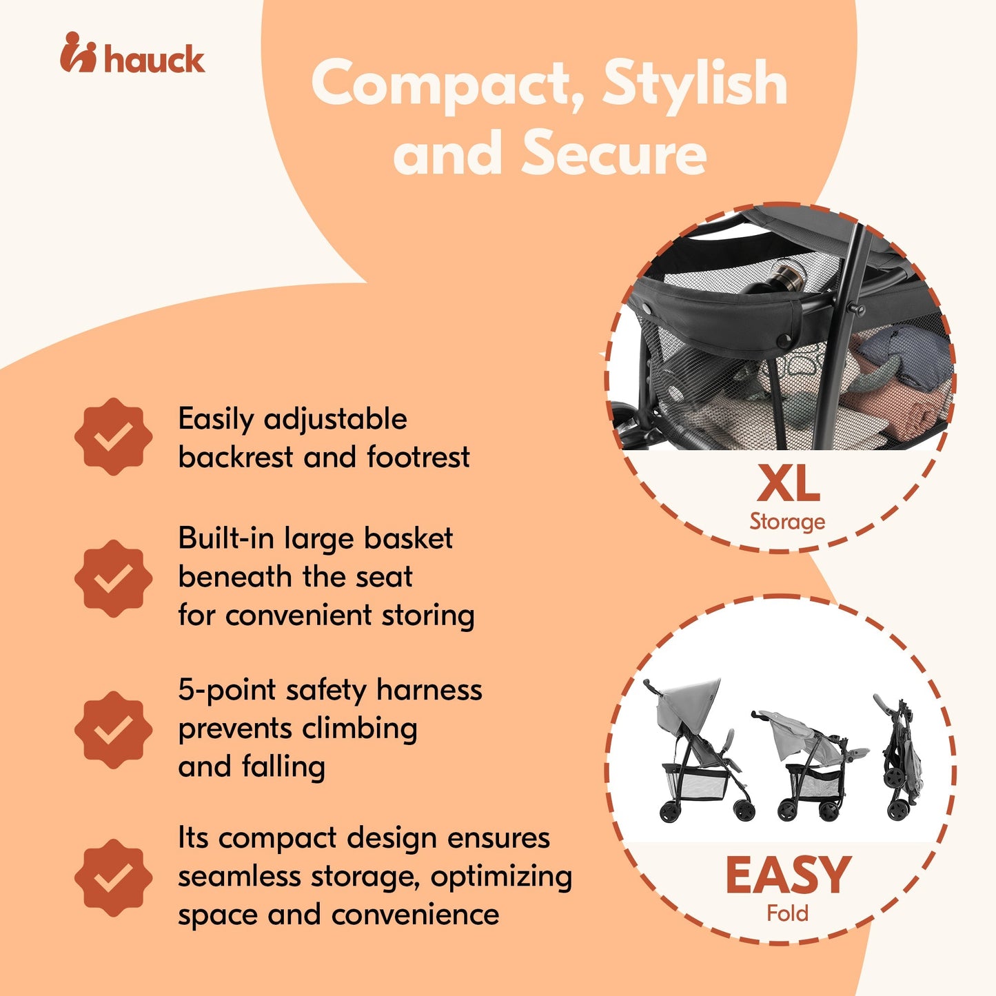 hauck Sport T13 Lightweight Compact and Foldable Stroller, Push Chair, Grey