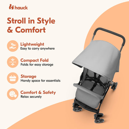 hauck Sport T13 Lightweight Compact and Foldable Stroller, Push Chair, Grey