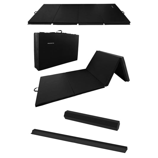BalanceFrom Fitness All Purpose Mat with 8 Ft Balance Beam Gymnastic Set, Black
