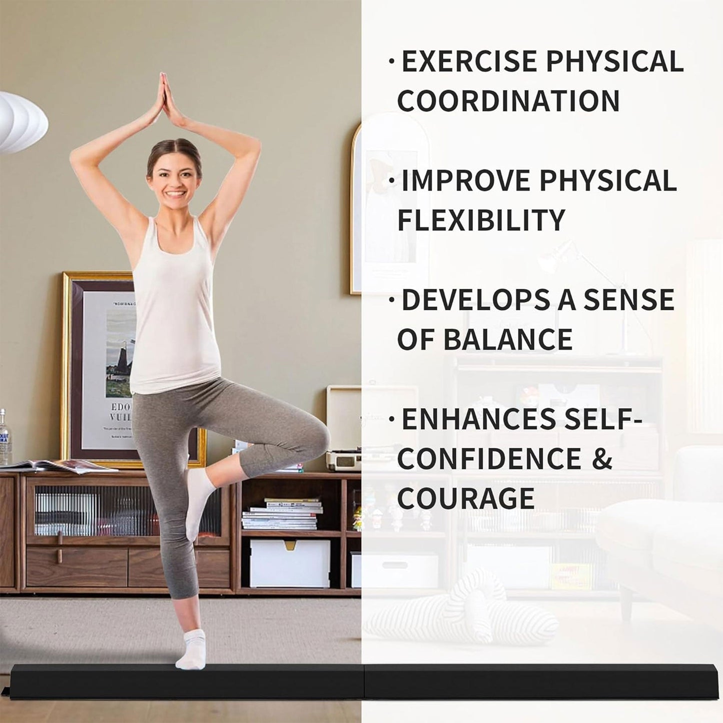 BalanceFrom Fitness All Purpose Mat with 8 Ft Balance Beam Gymnastic Set, Black