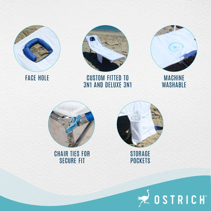 Ostrich Custom Fitted Beach Towel designed to fit on Ostrich 3n1 Beach Chairs
