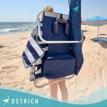 Ostrich Deluxe On-Your-Back Backpack Reclining Beach Pool Camping Chair, Striped