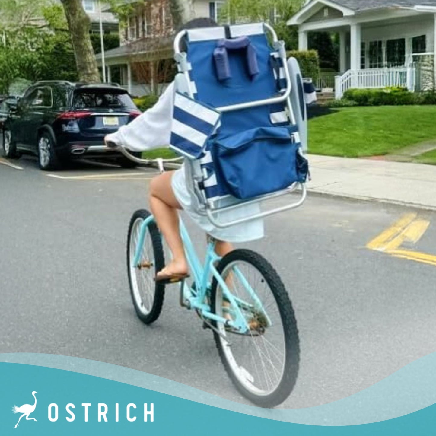 Ostrich Deluxe On-Your-Back Backpack Reclining Beach Pool Camping Chair, Striped