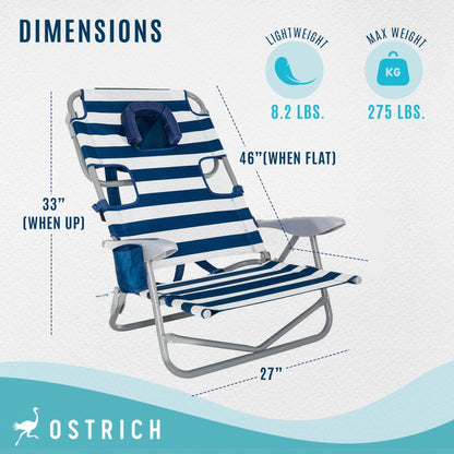 Ostrich Deluxe On-Your-Back Backpack Reclining Beach Pool Camping Chair, Striped
