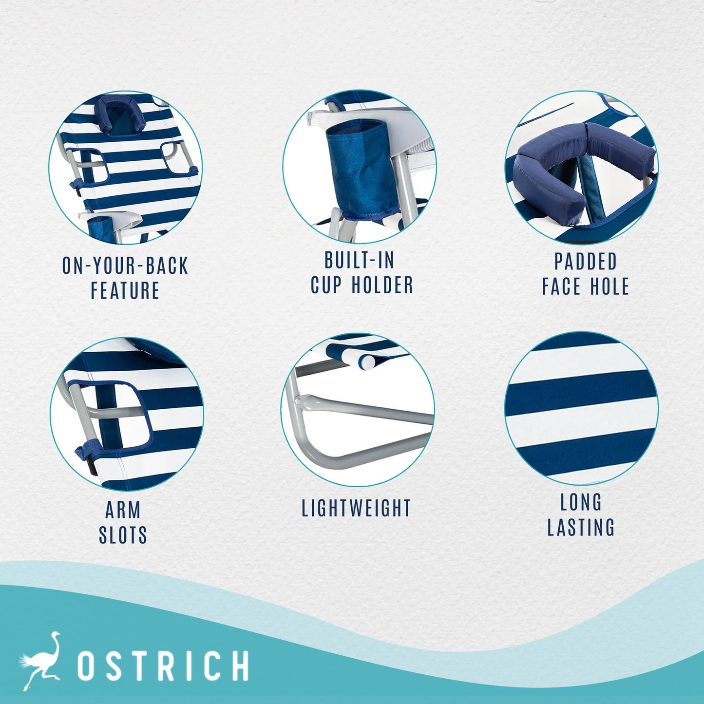 Ostrich Deluxe On-Your-Back Backpack Reclining Beach Pool Camping Chair, Striped