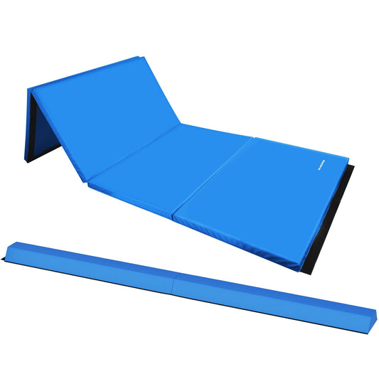 BalanceFrom Fitness All Purpose Mat with 8 Ft Balance Beam Gymnastic Set, Blue