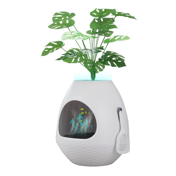 COZIWOW Eggloa6 Extra Large Hidden Plant Cat Litter Box with Odor Control, White
