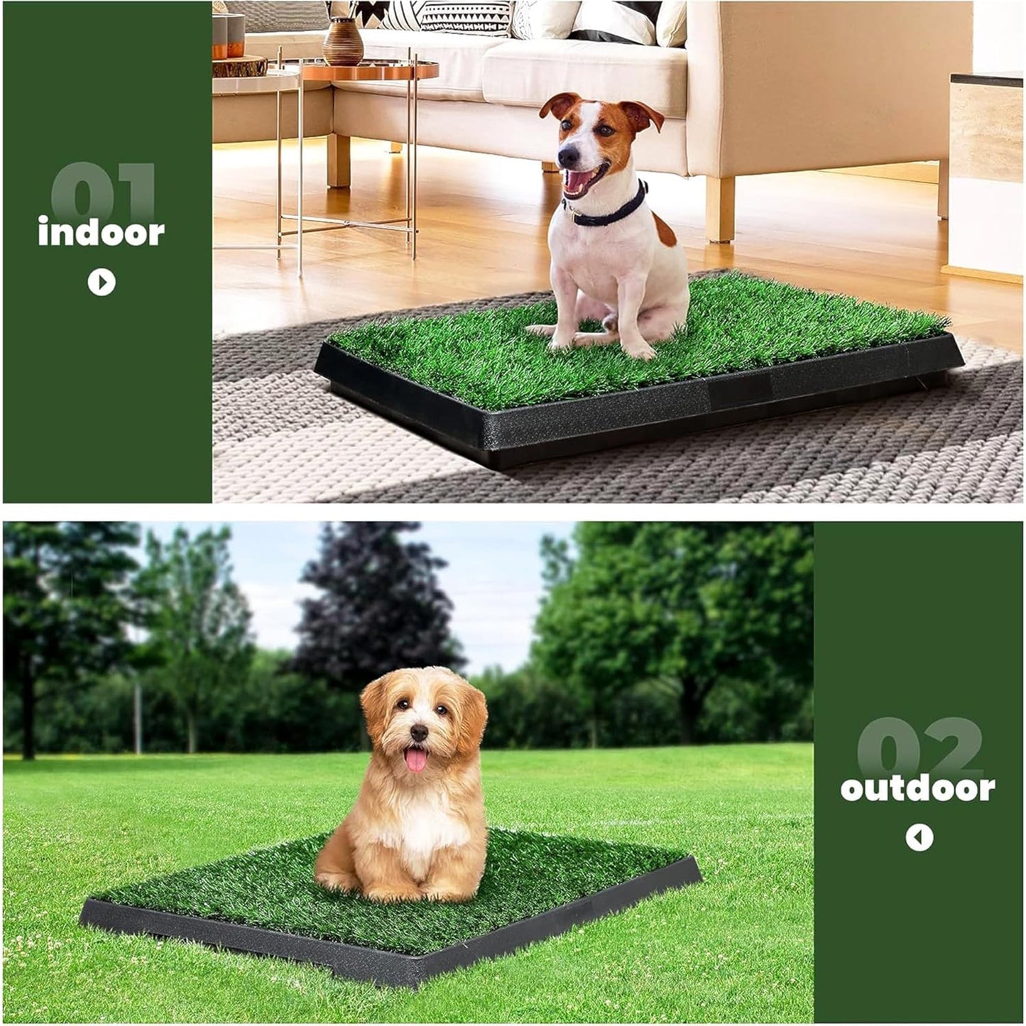COZIWOW Dog Grass Pad with Tray and 3 Layer System for Puppy Training, Green