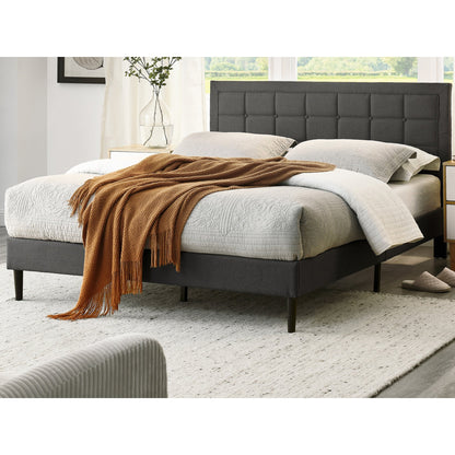 DeCoro Mornington Upholstered 2.0 Platform Bed w/ Metal Frame, Dark Grey, Full