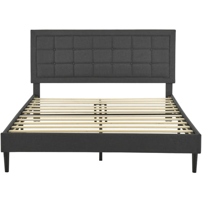DeCoro Mornington Upholstered 2.0 Platform Bed w/ Metal Frame, Dark Grey, Full