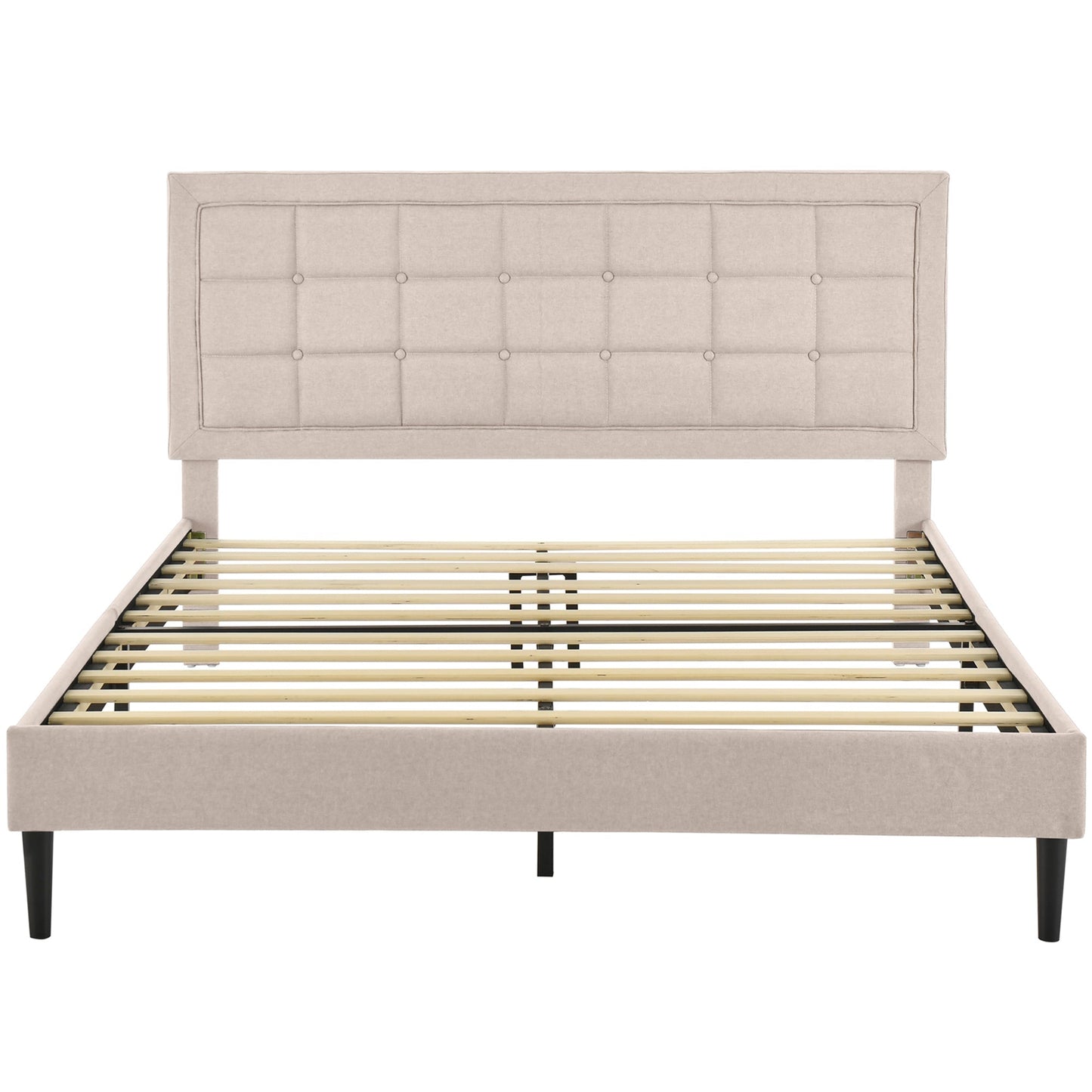 DeCoro Mornington Upholstered 2.0 Platform Bed w/ Metal Frame, Linen, King