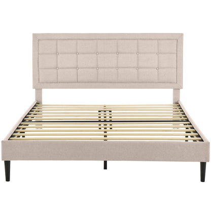 DeCoro Mornington Upholstered 2.0 Platform Bed w/ Metal Frame, Linen, King