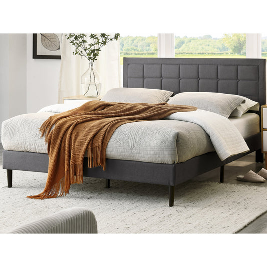 DeCoro Mornington Upholstered 2.0 Platform Bed w/ Metal Frame, Light Grey, Queen