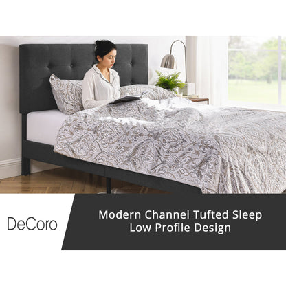 DeCoro Cambridge Upholstered Wooden Platform Bed Frame, Full Size, Dark Grey