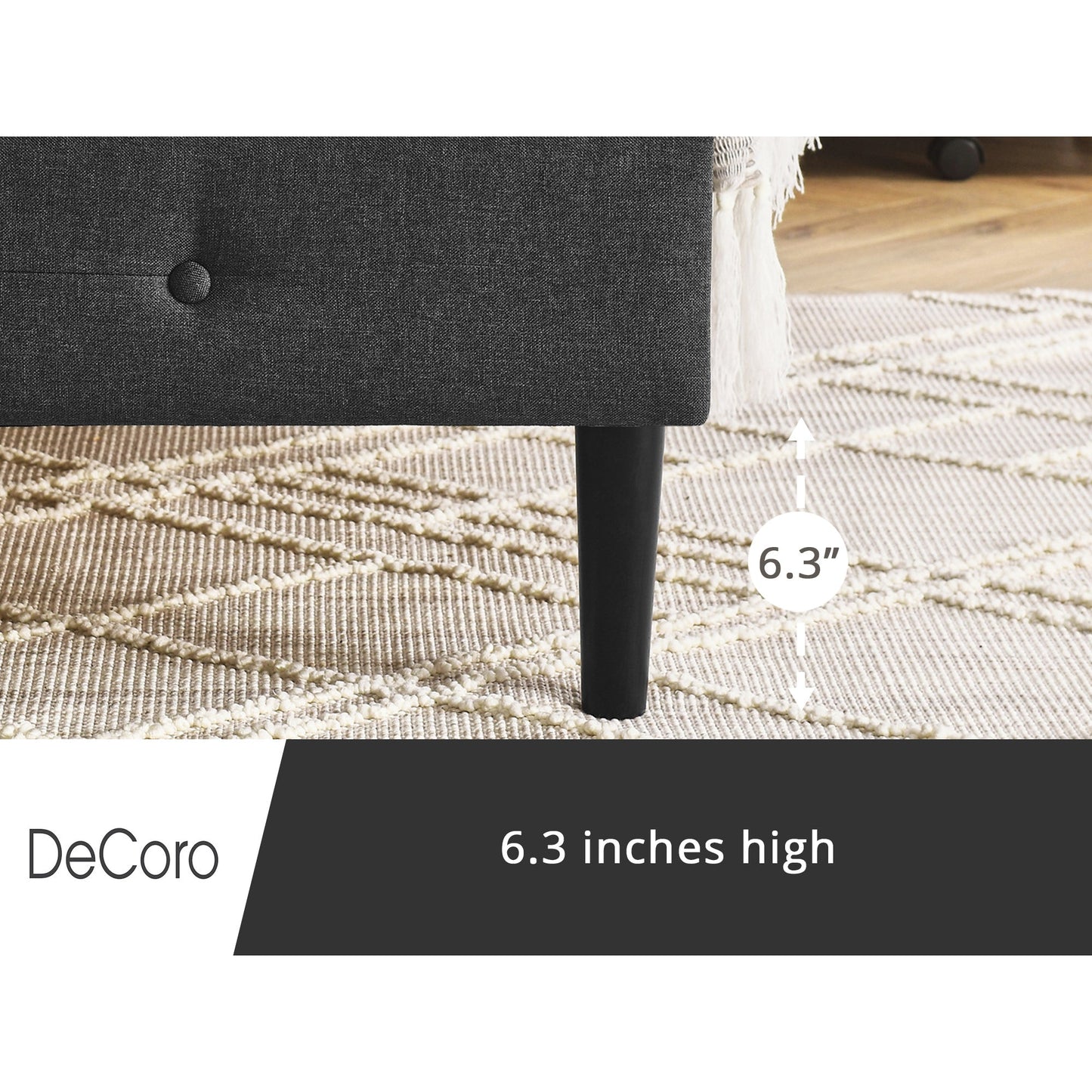 DeCoro Cambridge Upholstered Wooden Platform Bed Frame, Full Size, Dark Grey