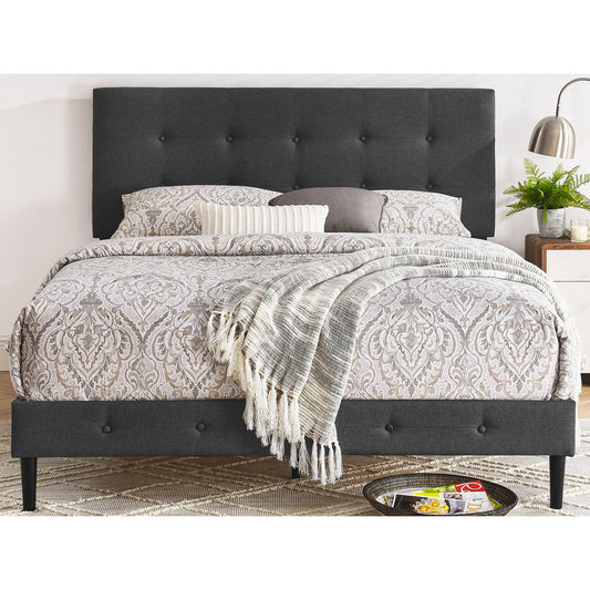 DeCoro Cambridge Upholstered Wooden Platform Bed Frame, Queen Size, Dark Grey
