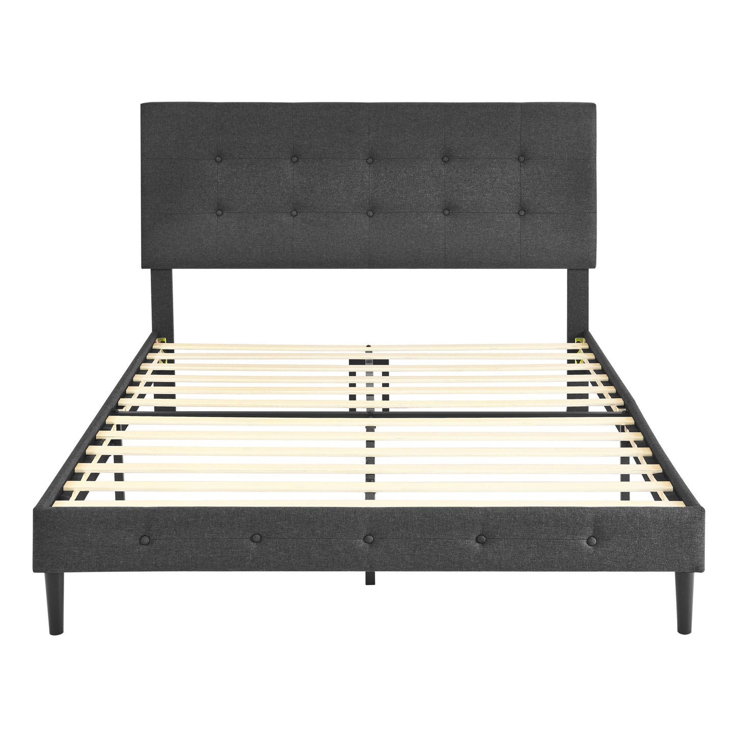 DeCoro Cambridge Upholstered Wooden Platform Bed Frame, Queen Size, Dark Grey
