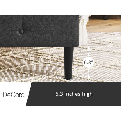 DeCoro Cambridge Upholstered Wooden Platform Bed Frame, King Size, Dark Grey