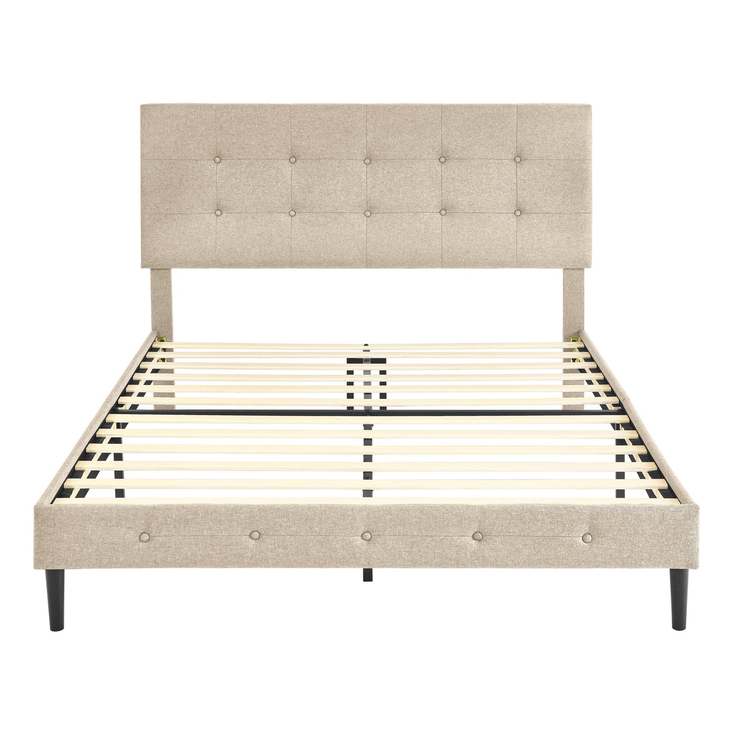 DeCoro Cambridge Upholstered Wooden Platform Bed Frame w/Headboard, King, Linen