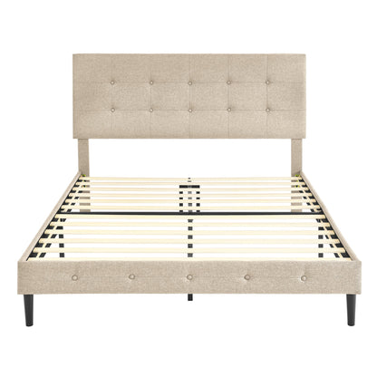 DeCoro Cambridge Upholstered Wooden Platform Bed Frame w/Headboard, King, Linen