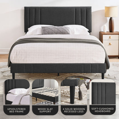 DeCoro Chicago Modern Tufted Upholstered Platform Full Size Bed Frame, Dark Grey