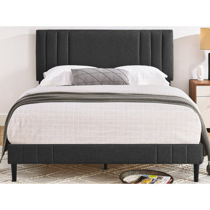 DeCoro Chicago Modern Tufted Upholstered Platform Queen Size Bed, Dark Grey